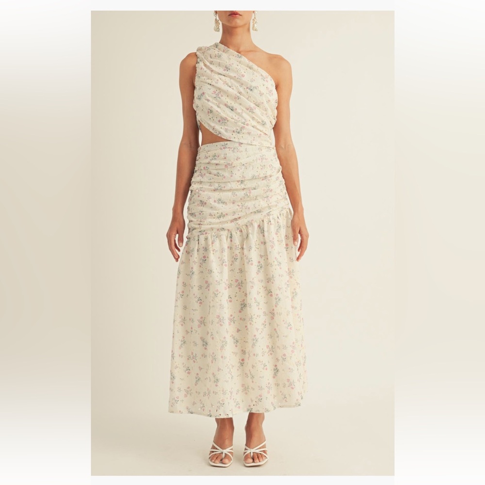 Arose‎ Studio Soleil Eyelet Cutout One-Shoulder Maxi Dress Medium NWT